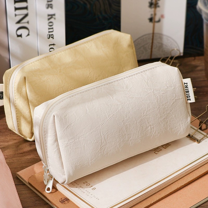 Aesthetic Large Pencil Case Pouch - Kawaii Cream Leather Pencil Case Waterproof