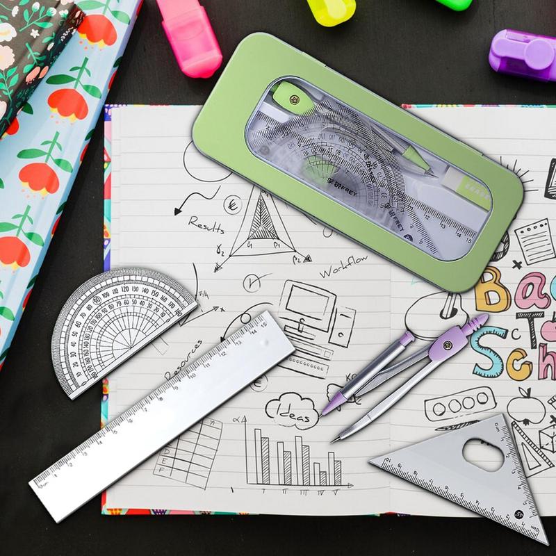Protractor And Compass Set Mat - Math Geometry Set With Compass recension och pris